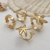 Pack of 4 Summer Gold & Silver Alloy Rings Adjustable Starfish Design Women's Beach Jewelry Set Coastal Fashion Accessories