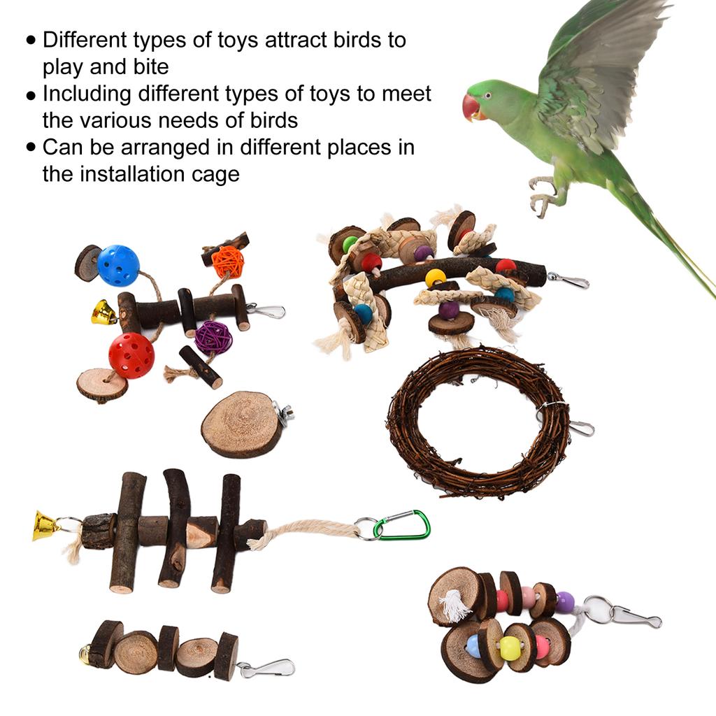 Goedkope 7 PCS Parrot Chew Toy Set All Logs Cotton Cord Corn Leaves Metal with Leather Parrot ...
