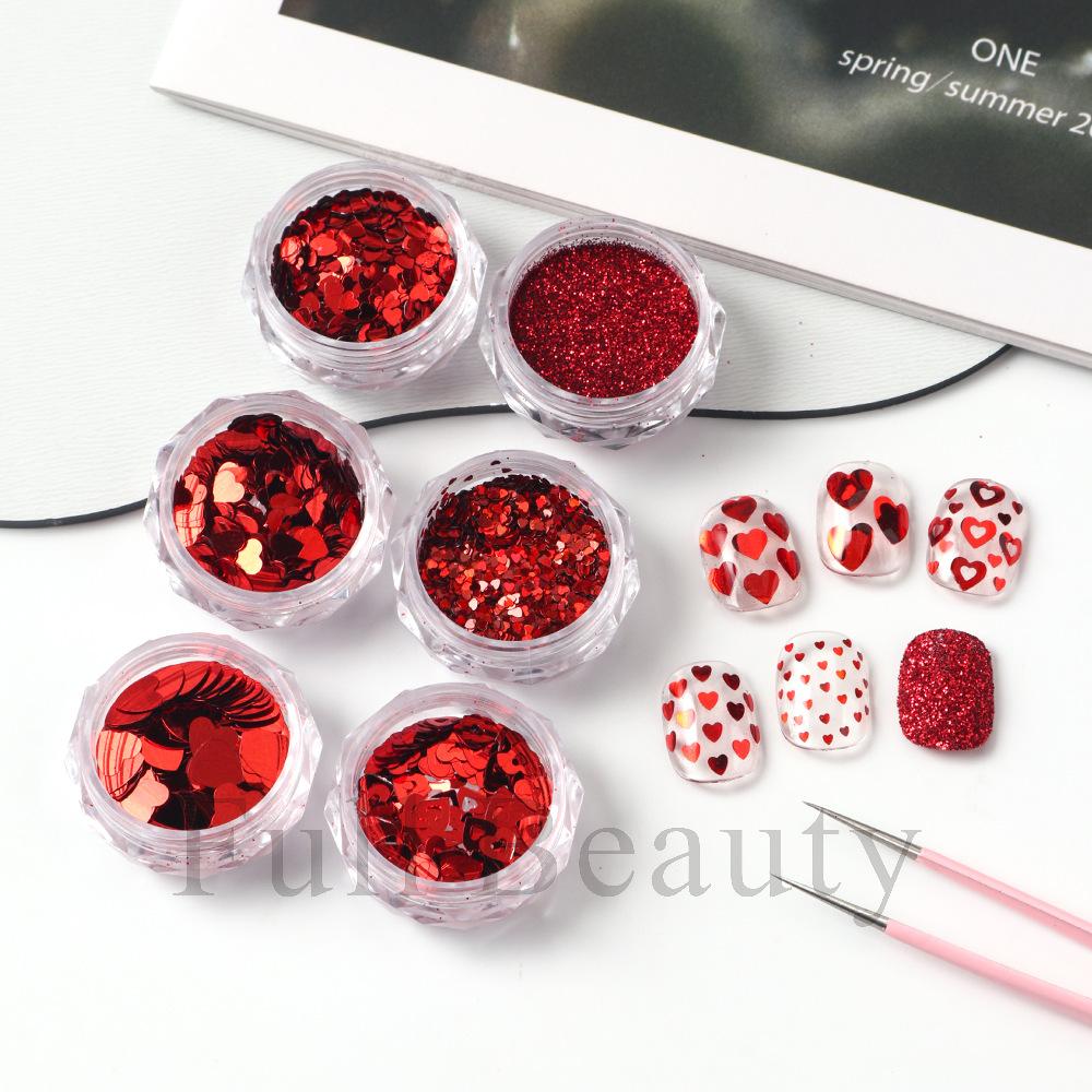 New Red Love Sequins Nail Art Glitter Valentine's Day Romantic Nail Glitter