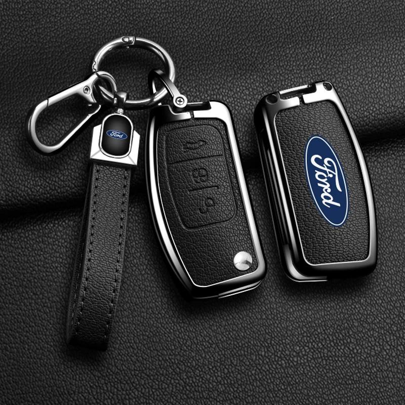 Car Sticker Hot For Ford Zinc Alloy Leather Car 3 Buttons Flip Key Case Cover Smart Remote Shell For Ford Fiesta Focus MK2 Monde