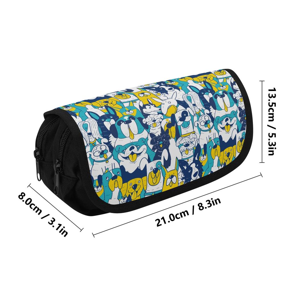 Pencil Pouch Extra Large Capacity 300D Polyester Double Zipper with Dual Compartments for Pens Ruler Eraser Scissors for Students