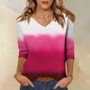 Women's Fashion Casual Three-quarter Sleeve Gradient Printed Round Neck Top