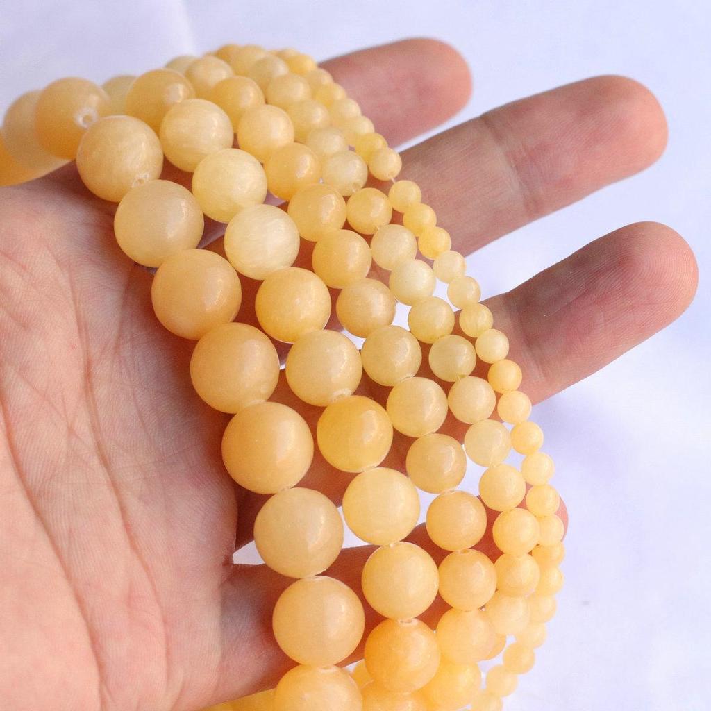 Creamy Yellow Jade Loose Beads: 4-12mm Round Natural Stone for Jewelry, Bracelets, Necklaces, Hairpins