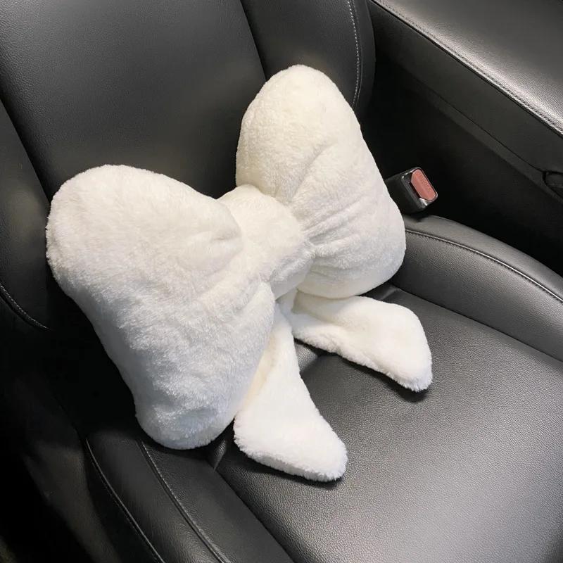 New Bowknot Car Headrest Pillow Lovely Auto Seat Head Support Neck Protector Cushion Plush Automobiles Lumbar Rest Car Kits