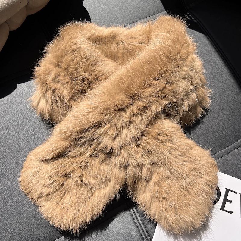 Rabbit Fur Knitted Scarf Women's Autumn and Winter High Sense Korean Version Versatile Warm Thickened Neck Protection Double-sided Fur Plush Scarf