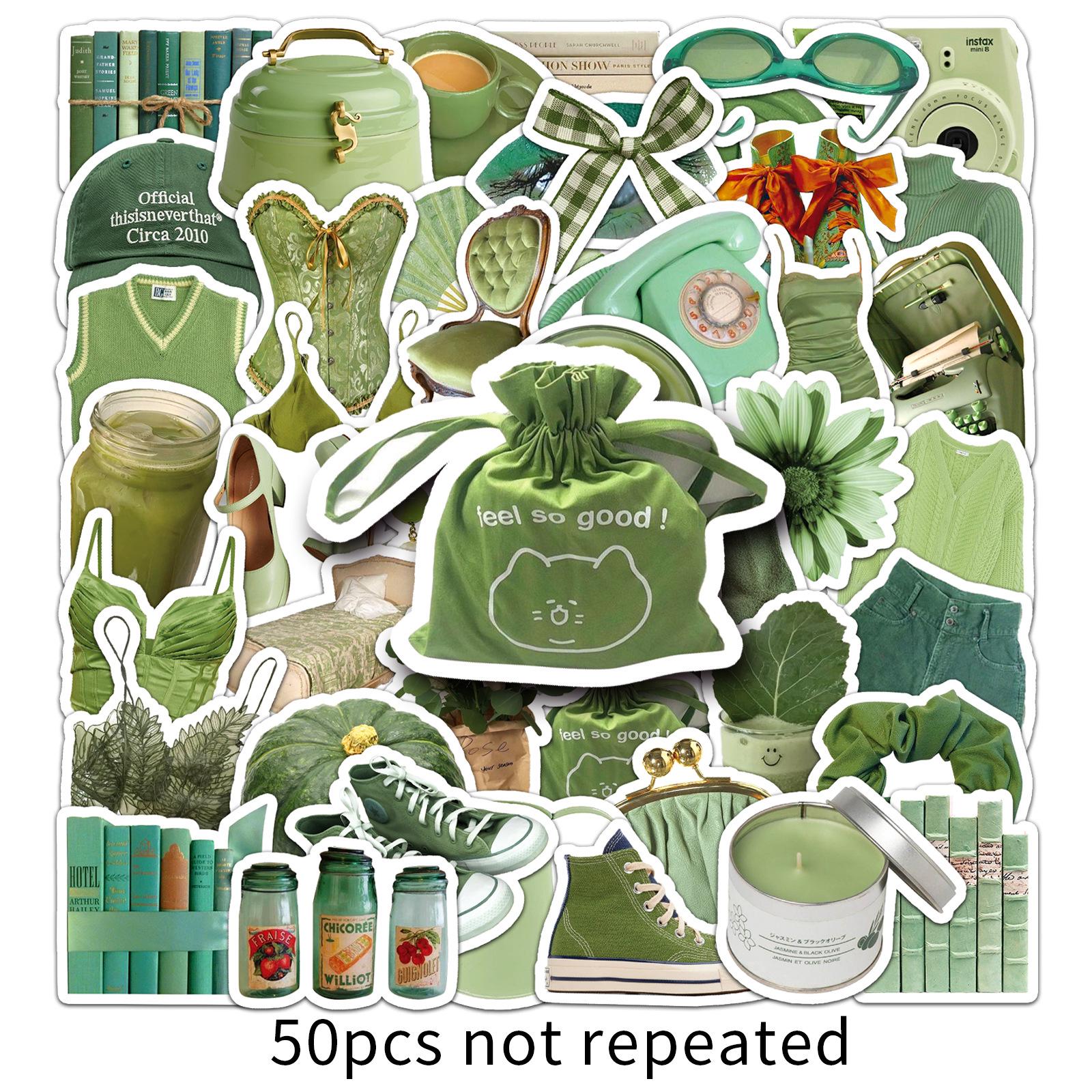 50-Piece Green INS Style Cute Graffiti Sticker Set for Journals and Phone Cases