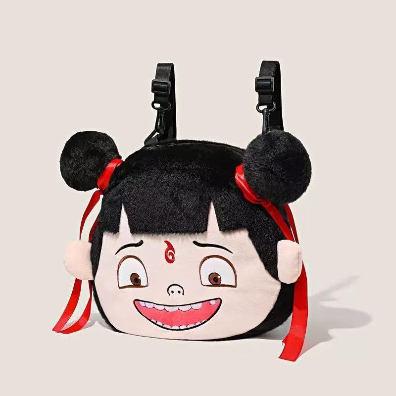 

Angry Smile Nezha Expression Plush Backpack Cartoon Single Shoulder Gift Bag Smiling