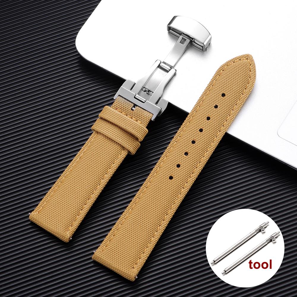 

Водонепроницаемый ремешок для часов из парусины Премиальный ремешок из парусины Застежка-бабочка Прочный нейлоновый браслет с быстрой фиксацией 20 мм 22 мм Ремешок на запястье 22mm&Silver Buckle жёлтый