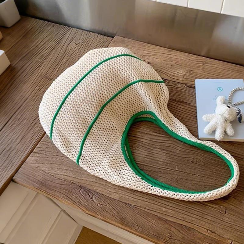 Spring Summer Woven Tote Bag Dopamine Color Shoulder & Underarm Bag Trendy Casual Beach Hollow Out Handbags