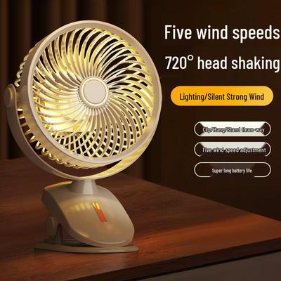 6-Inch USB Rechargeable Mini Fan with Night Light for Desktop, Office, Dorm