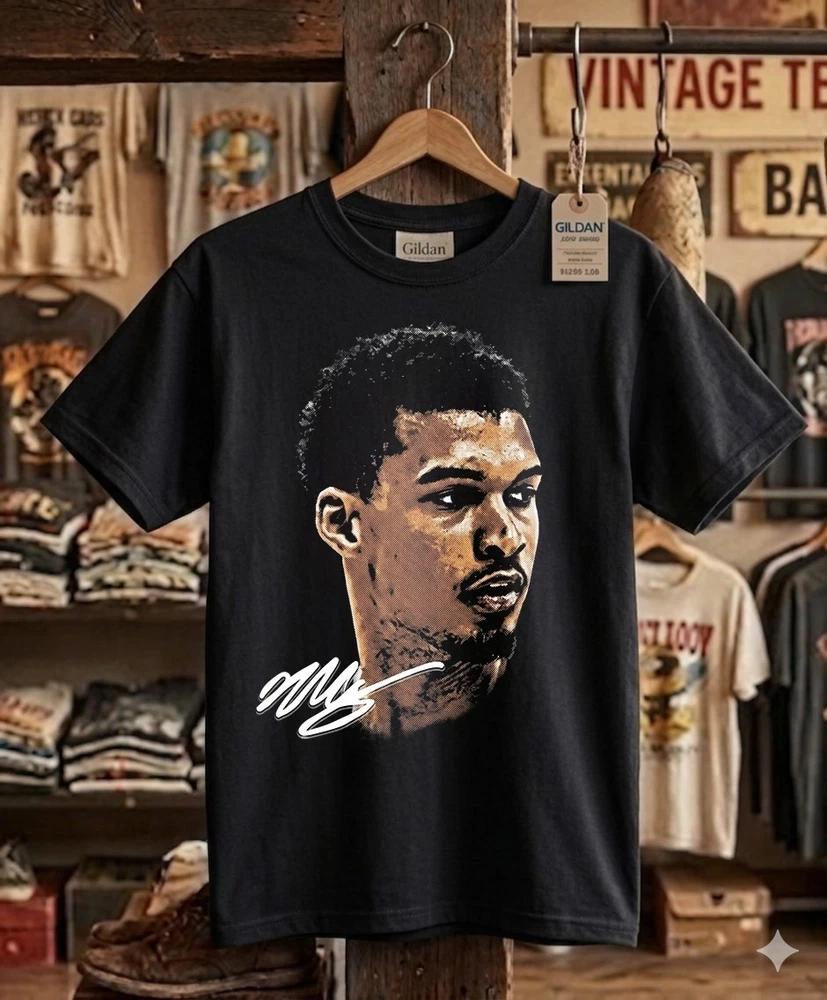 Vintage Wemby Retro Basketball Tee Texas Graphic Portrait Signature Black Shirt M