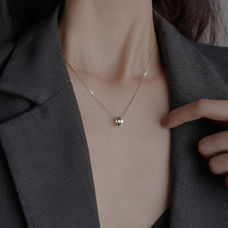 925 Sterling Silver Clavicle Chain Zircon Circle Charm Necklace Pendant for Women Wedding Girls  Jewelry Accessories Dz350