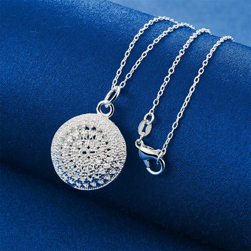 925 Sterling Silver 16-30 Inch Exquisite Round Hollow Pendant Necklace, Women's Fashion Gift, Wedding Jewelry Accessories