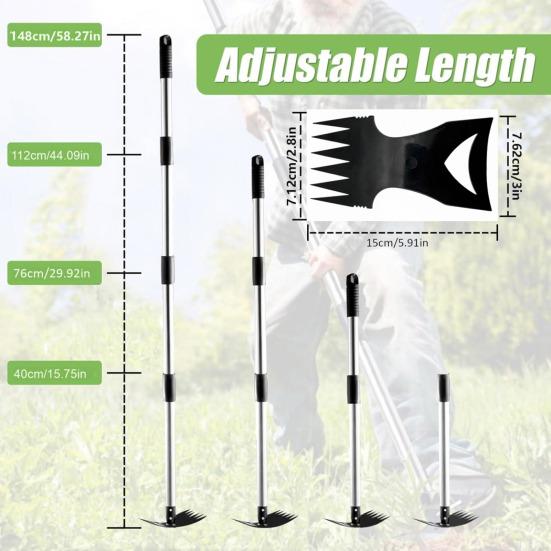 2-in-1 Weed Puller with Long Handle Adjustable Manual Weeder Hand Weed Rake And Heavy Duty Garden Hoe with Gloves