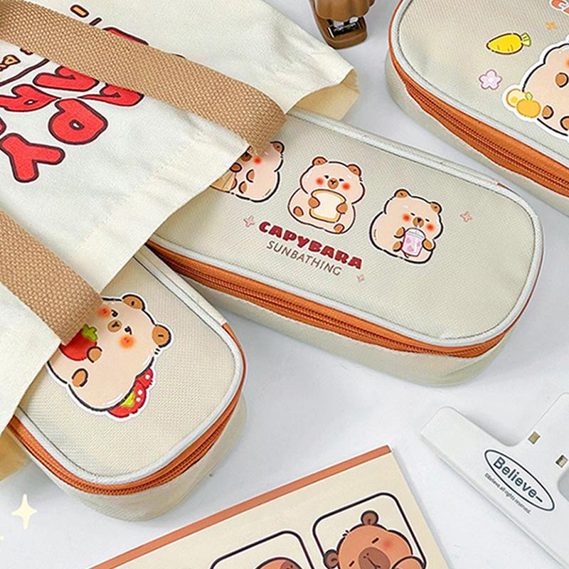 Cute Capybara Canvas Pencil Case Large Capacity Pen Bag For Student Stationery School Supplies Cosmetics Travel Storage Bag