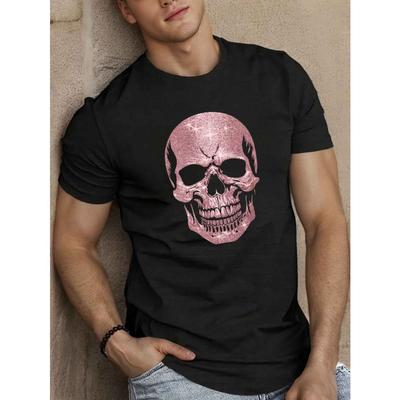 Taglie Europee T-shirt Estiva a Maniche Corte da Uomo con Design Teschio Scintillante