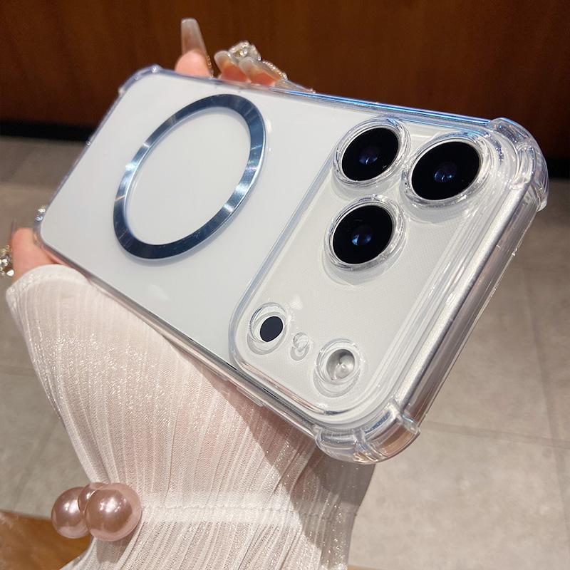 

For IPhone 17air Airbag Shockproof Transparent TPU Magnetic Wireless Charging Case Cover for IPhone 17 16 15 14 13 12 Pro Max For iPhone 17 синий