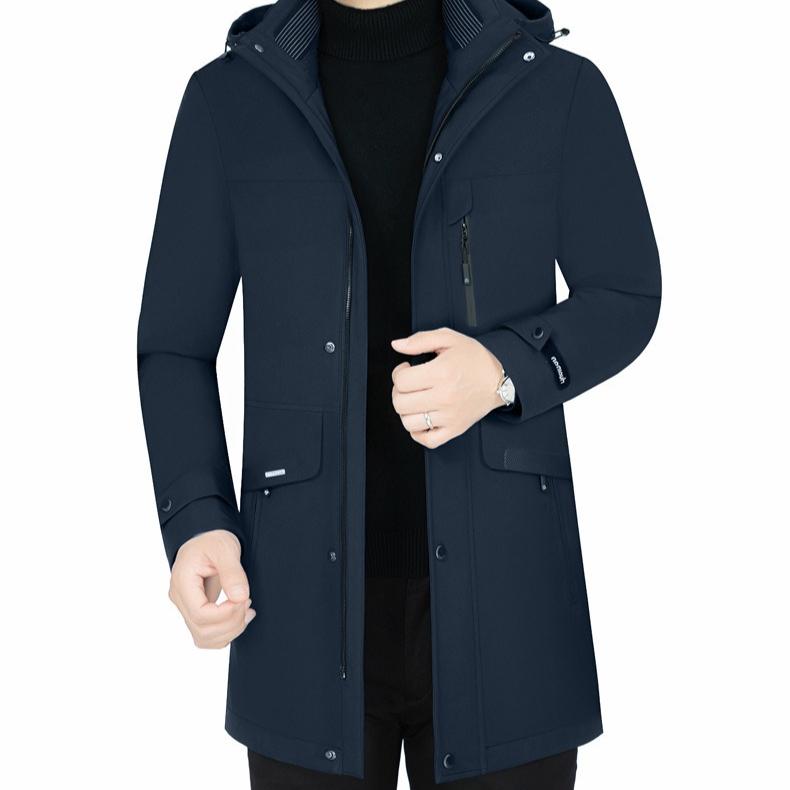 Down Jacket Men's Mid-length Winter Coat Men's Fitted Cotton-padded Jacket with Thick Coat Made of Goose Down