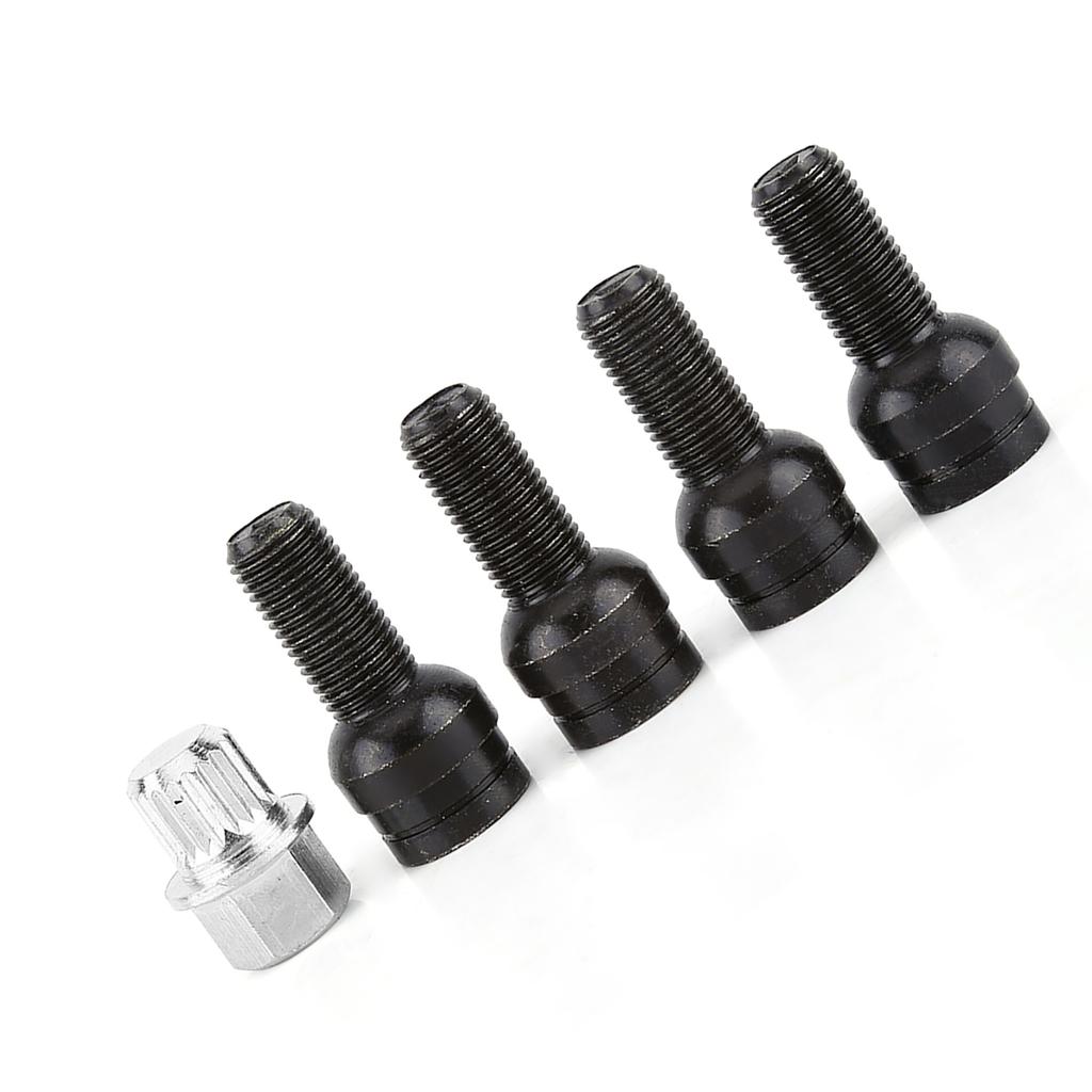 4+1 M14*1.5MM Black Steel Wheel Bolt & Lock Lug Nut Set With Key