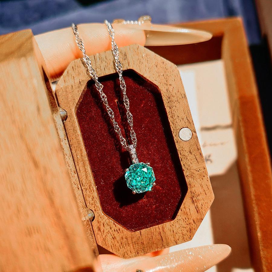 Octagonal Millennium Rose Cut Paraiba Necklace Pendant With High Carbon Diamond Colorful Diamond Stud Earrings Yellow Diamond Ring Women