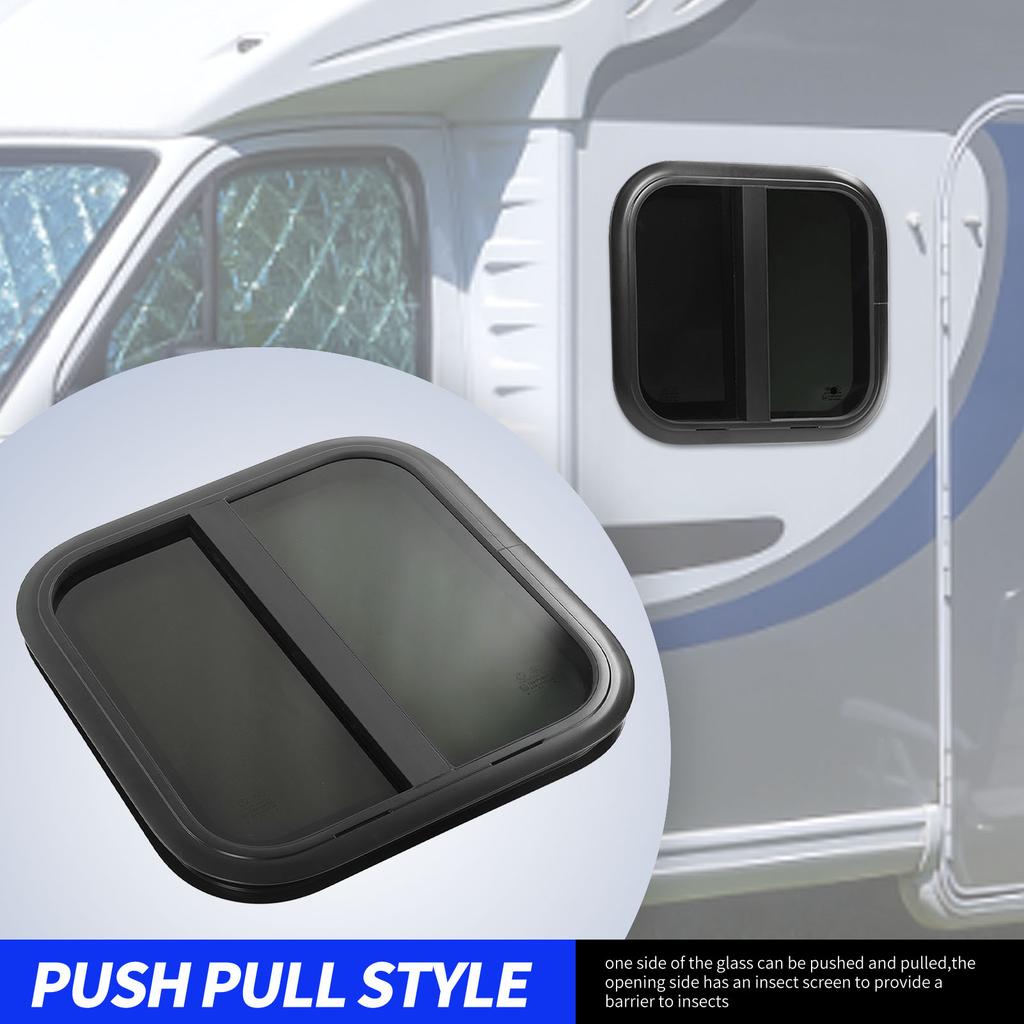 600x600mm RV Rounded Black Aluminium Alloy Sliding Window UV Resistant Removable Insect Screen for Caravan  RV
