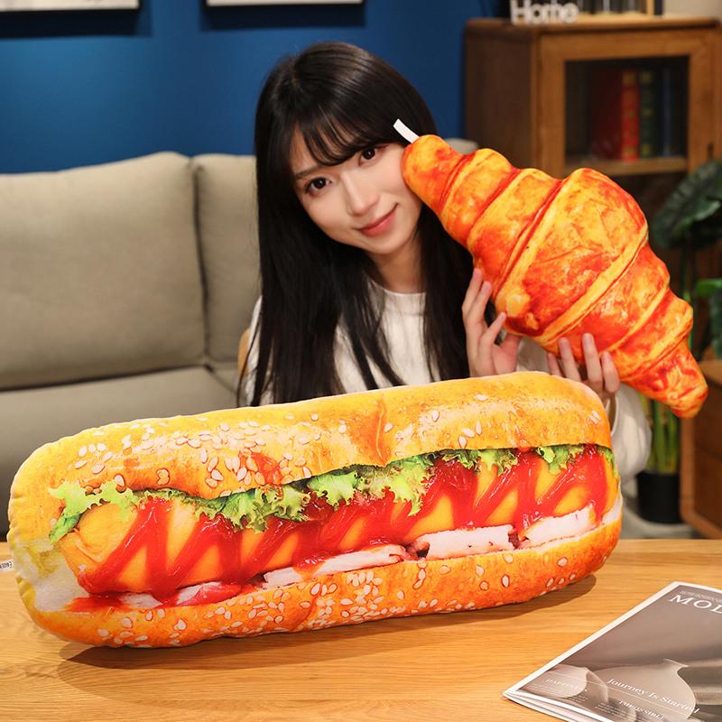 Multiple Styles Simulated Bread Plush Toy French Bread Plush Pillow Stuffed Baguette Croissant Hotdog Sleeping Companion Cushion