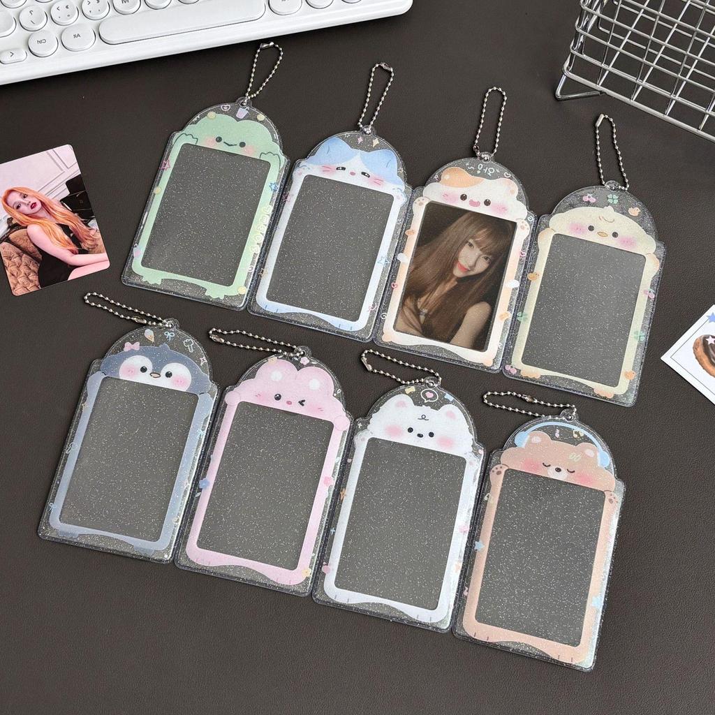 Original Cute Animal Glitter PVC Card Holder - 3-inch Transparent Storage for Small Cards