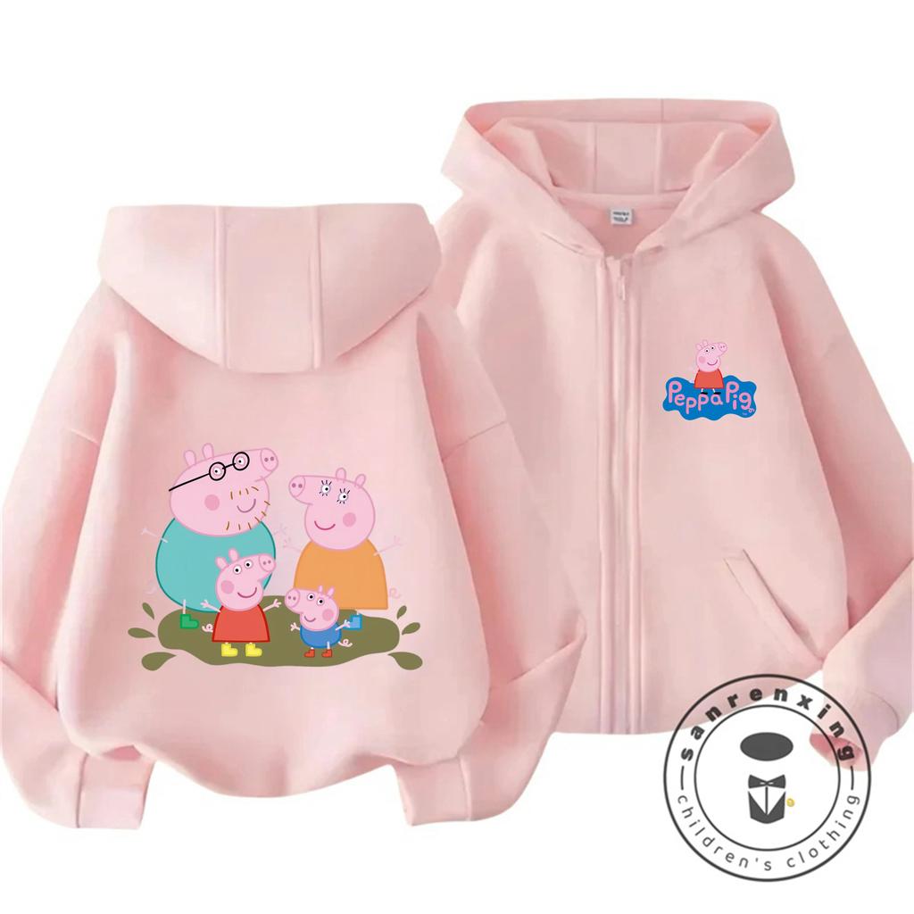 Soft Casual Zipper Hooded Sweatshirt Cute Cartoon Winter Trendy Kids Zipper Hoodie Peppa Pig 3 14 Years