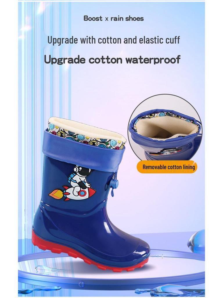 Kids' Waterproof Cartoon Rain Boots - Non-Slip Rubber Shoes for Boys & Girls, Warm Long Mid-High Top Design