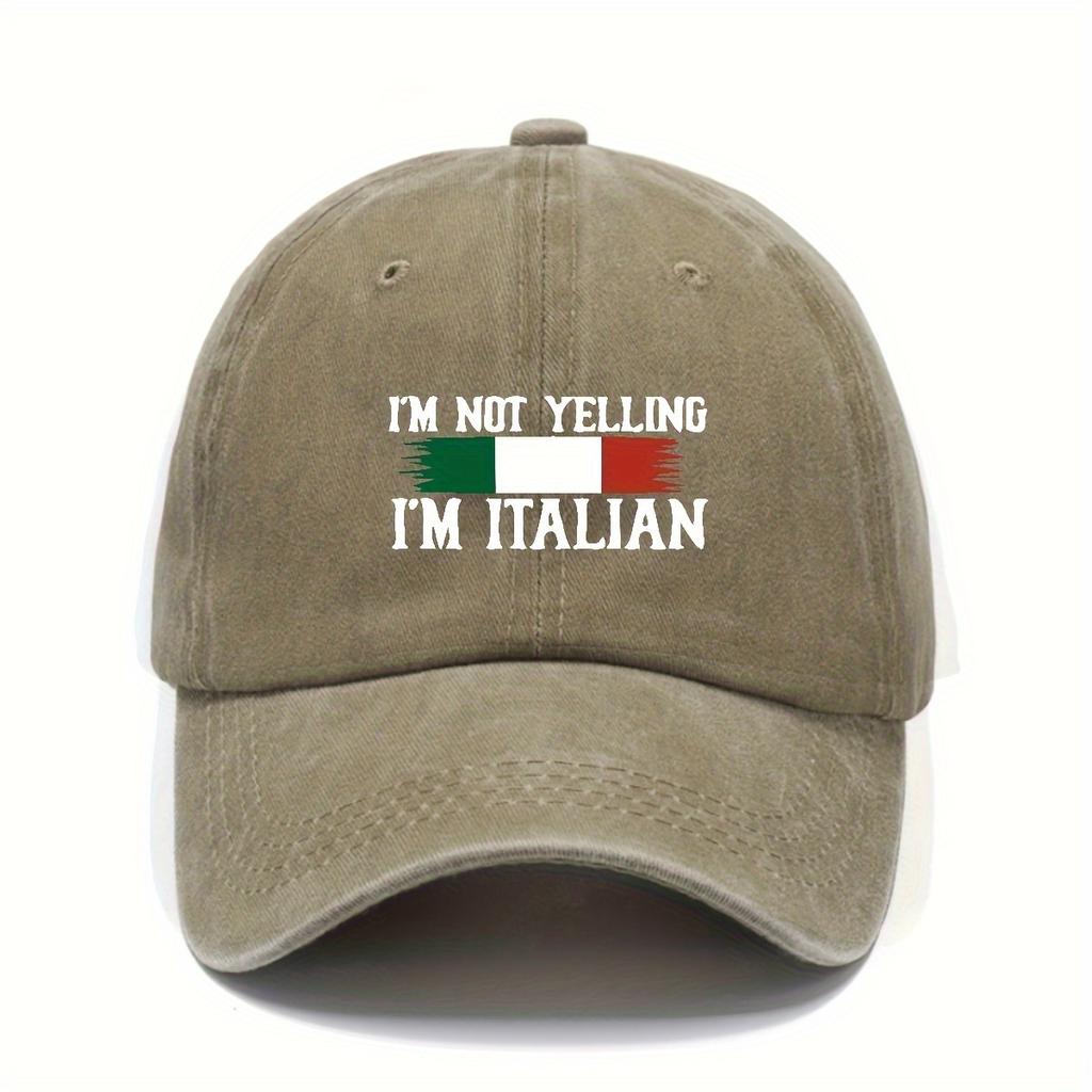 Im Not Yelling Im Italian Print Baseball Cap Washed Cotton Adjustable Snapback Hat Casual Unisex Cap