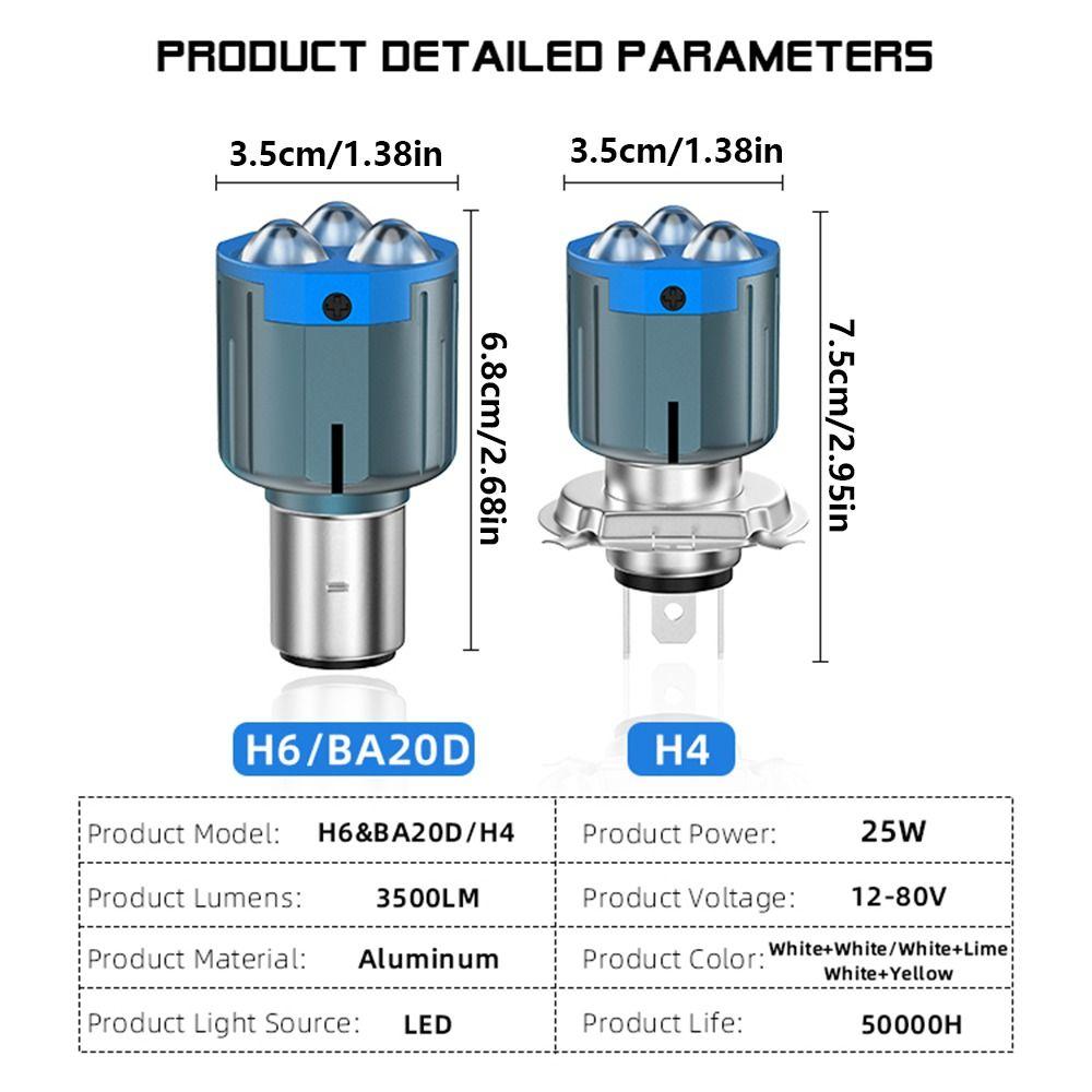 High Low Beam LED Motorcycle Headlight 3 Lens Motorbike Spotlight  Electric Motorcycle