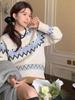 Women's Retro Color Block Jacquard Sweater - Autumn/Winter 2023 Soft Cable Knit Long Sleeve Top