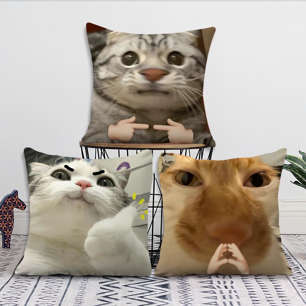Cute Funny Cat Meme Abstract Kitten Cushion Cover Soft Pillow Case for Sofa Living Room Home Office Decor Protective Covers