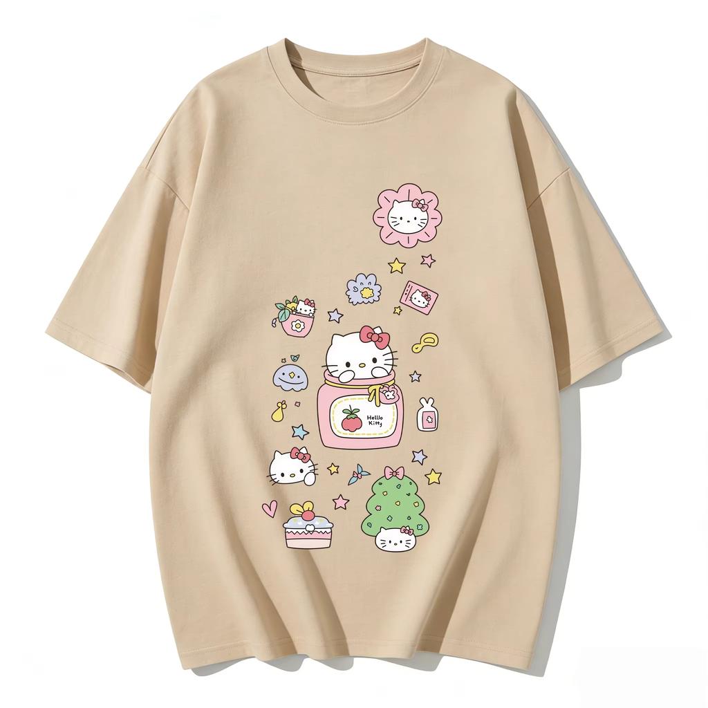 2026 new Summer HelloKitty Cute Graphic Tee Casual Short Sleeve Cotton Top for Women Girls Kawaii Cartoon Print Streetwear