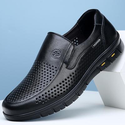 Leather Shoes Men's Leather Hollow Breathable Business Casual Sandals Soft Sole Non-slip Medium and Old Dad Shoes