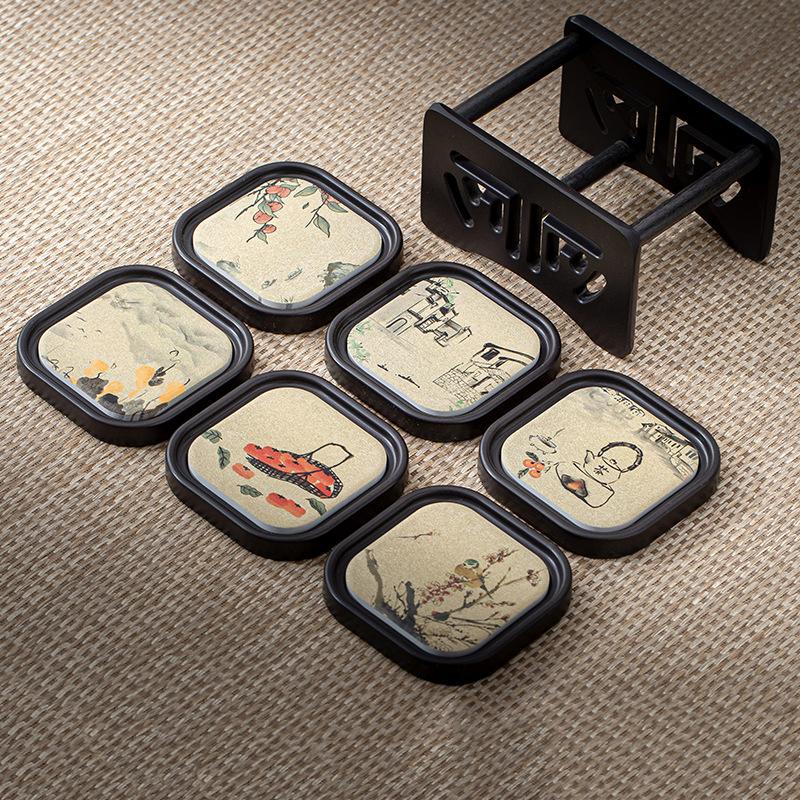 Bakelite Absorbent Coaster Tea Cup Holder Set, Creative Home Kung Fu Tea Ceremony Accessories, Heat Insulation Pad Tea Tray Kit