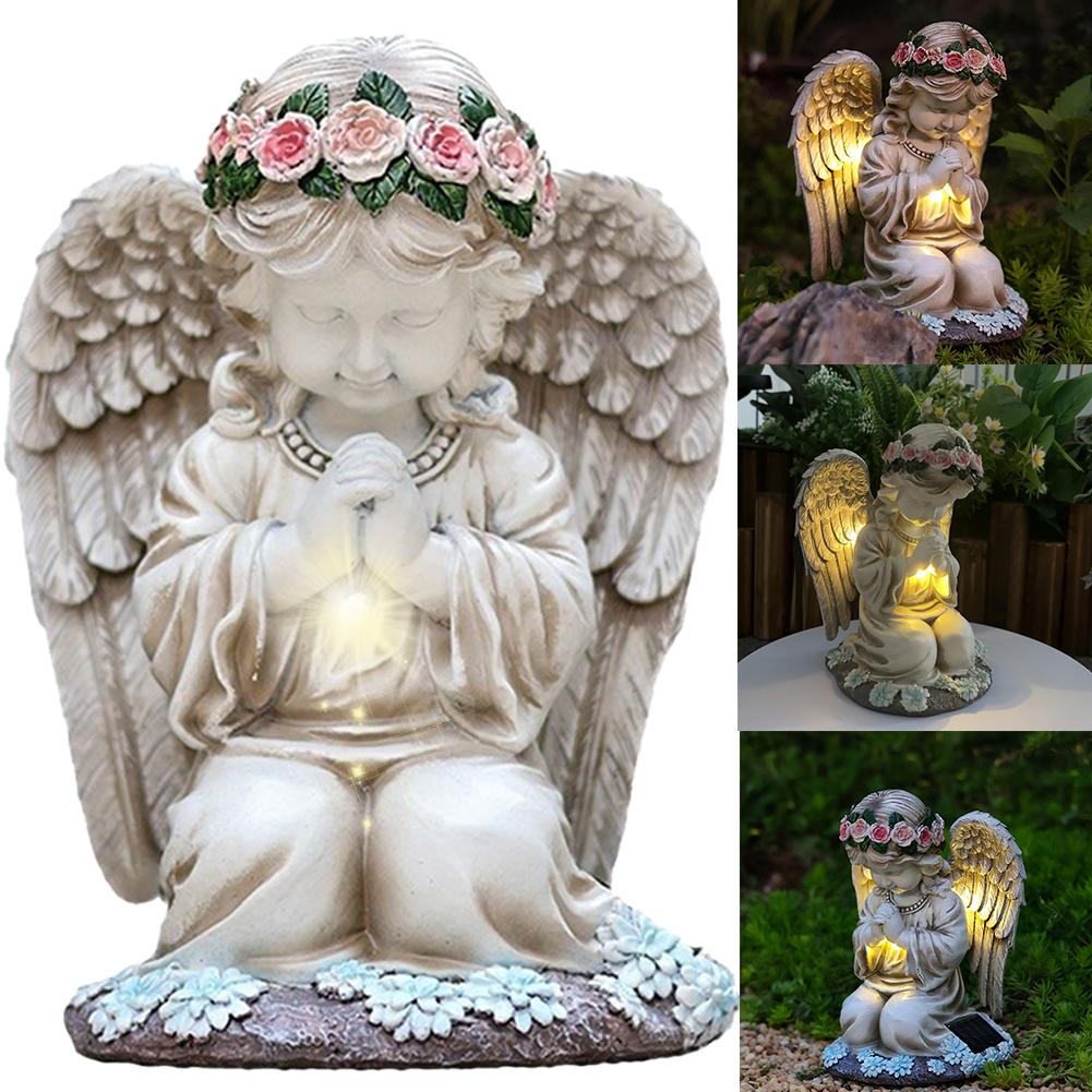 Luce Statua Angelo Solare Statua Angelo in Preghiera Accensione Automatica Scultura Angelo Decorativa Luce LED Angelo da Giardino per Decorazione Casa