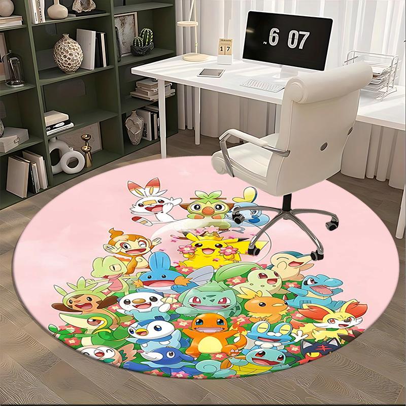 1pc Pokemon Go Pikachu Charmander Eevee Umbreon Espeon Jolteon Flareon Round Carpet Office Chair Mat Non-Slip Rug