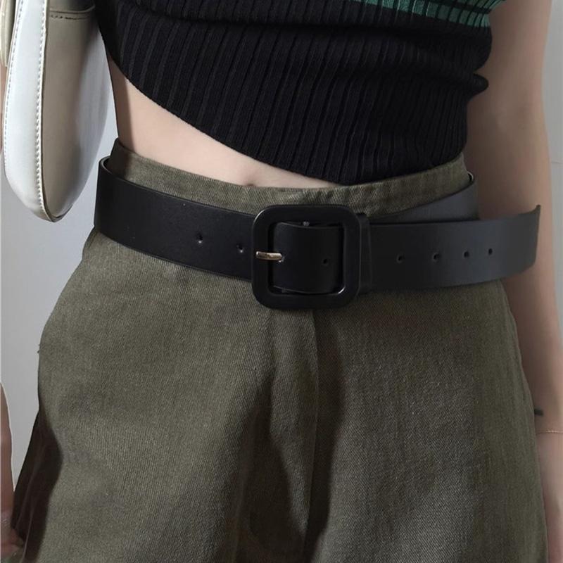 Wide PU Leather Women Belt Simple Pin Buckle Adjustable Wild Waistband Female Student Jeans Pant Decorative Hip Hop Y2K Straps