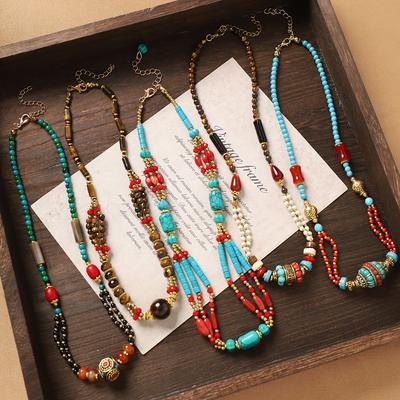 Collana etnica retrò bohémien, accessorio a catena per clavicola in stile esotico tessuto a mano nepalese per donne