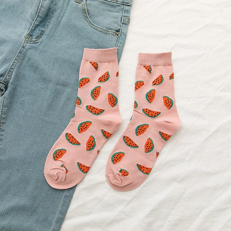 Women Socks Funny Cute Cartoon Fruits Banana Avocado Lemon  Food Happy colorful novelty skateboard Socks