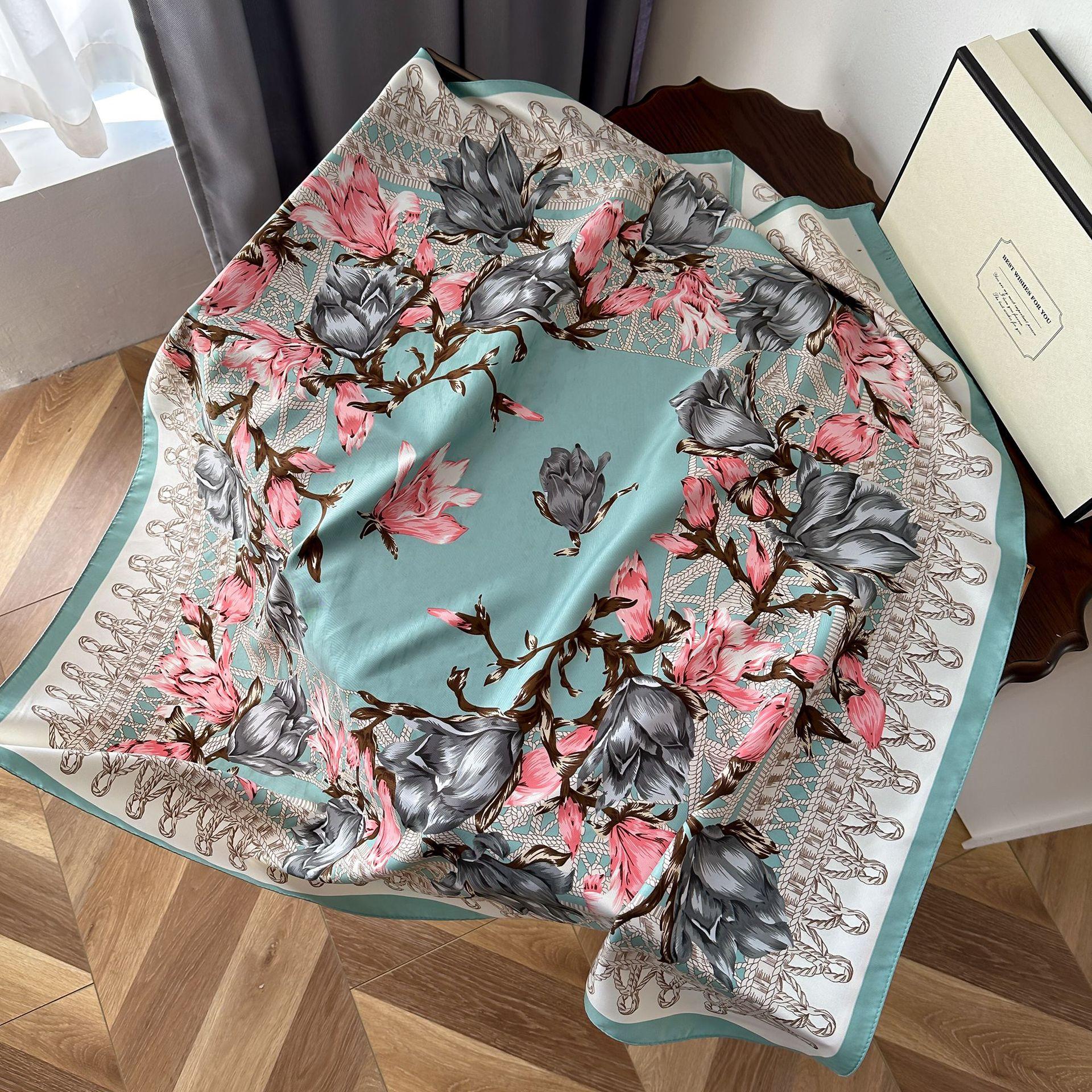 

Высококачественные роскошные шелковые шарфы, повязка на голову, шарфы, шейный шарф для женщин, шелковый шарф с цепочкой, женская декоративная шаль 90*90cm