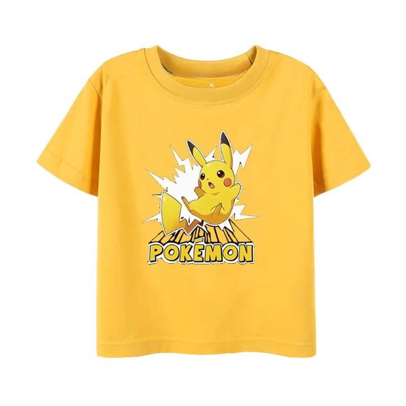 Potdemiel Summer New Pikachu Print Childrens Cotton TShirt Boys and Girls Comfortable and Breathable Childrens TShirt