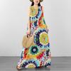 DIMANAF 2026 Women Plus Size Summer Beach Lady Long Dress Clothing Vest Sleeveless Vintage Loose Oversize Maxi Print Sundress