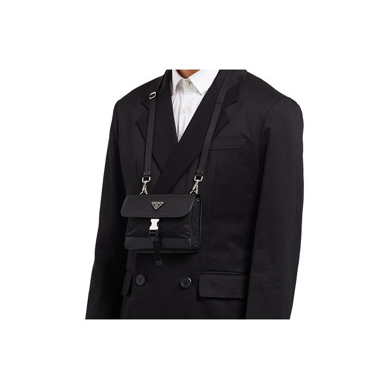 Prada Saffiano Silver Buckle Functional Recycled Nylon And Saffiano Leather Camera Bag Unisex Bags Black 2ZH108-2BBD-F0002