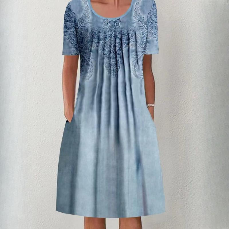 Dámská móda Léto Jaro Jednobarevný potisk Neformální šaty s krátkým rukávem do O-výstřihu a vysokým pasem