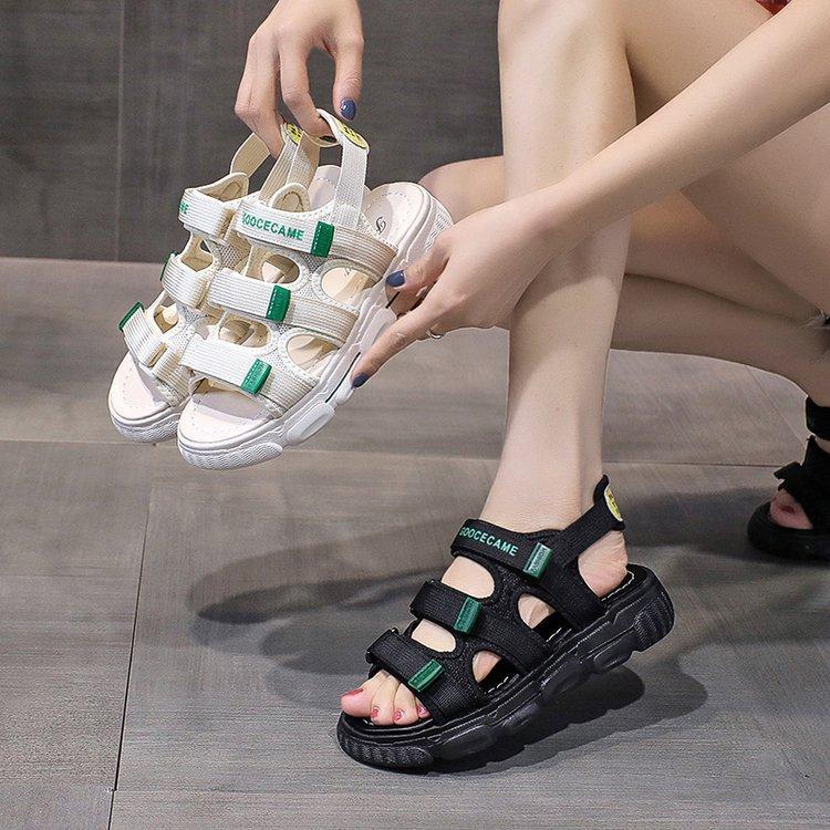 Velcro platform muffin shoes sandals women 2024 new summer fairy wind sandals women flat casual beach shoes