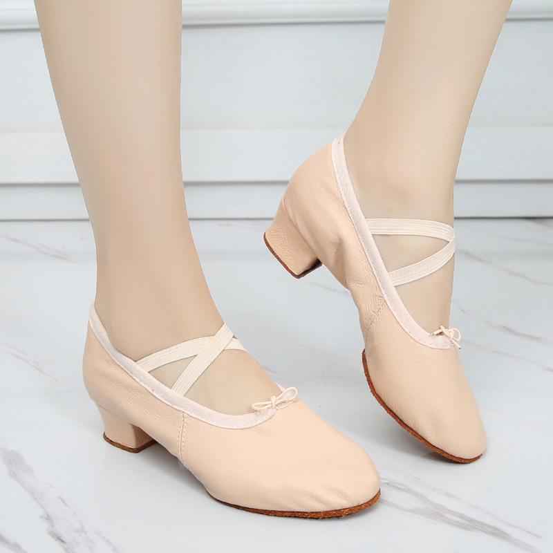 Women's Adult Child Canvas Soft Sole Training Shoes for Yoga Ballet Folk Dance High-Heeled Teacher Shoes Leather Sneakers