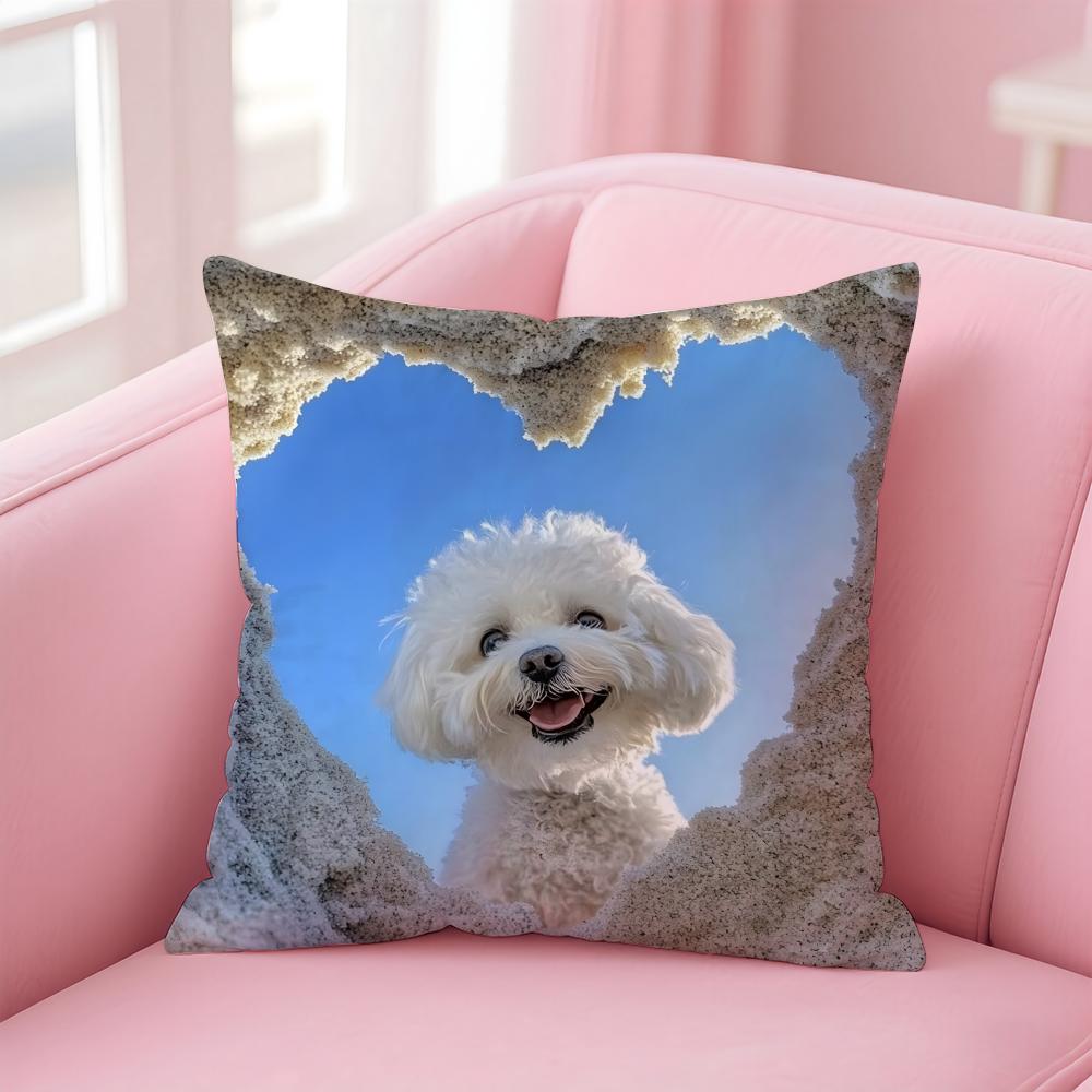 NICE CUTE Bichon Frise Dog Cushion Cover Pillow Case Soft Friendly Fabric Concealed Zipper