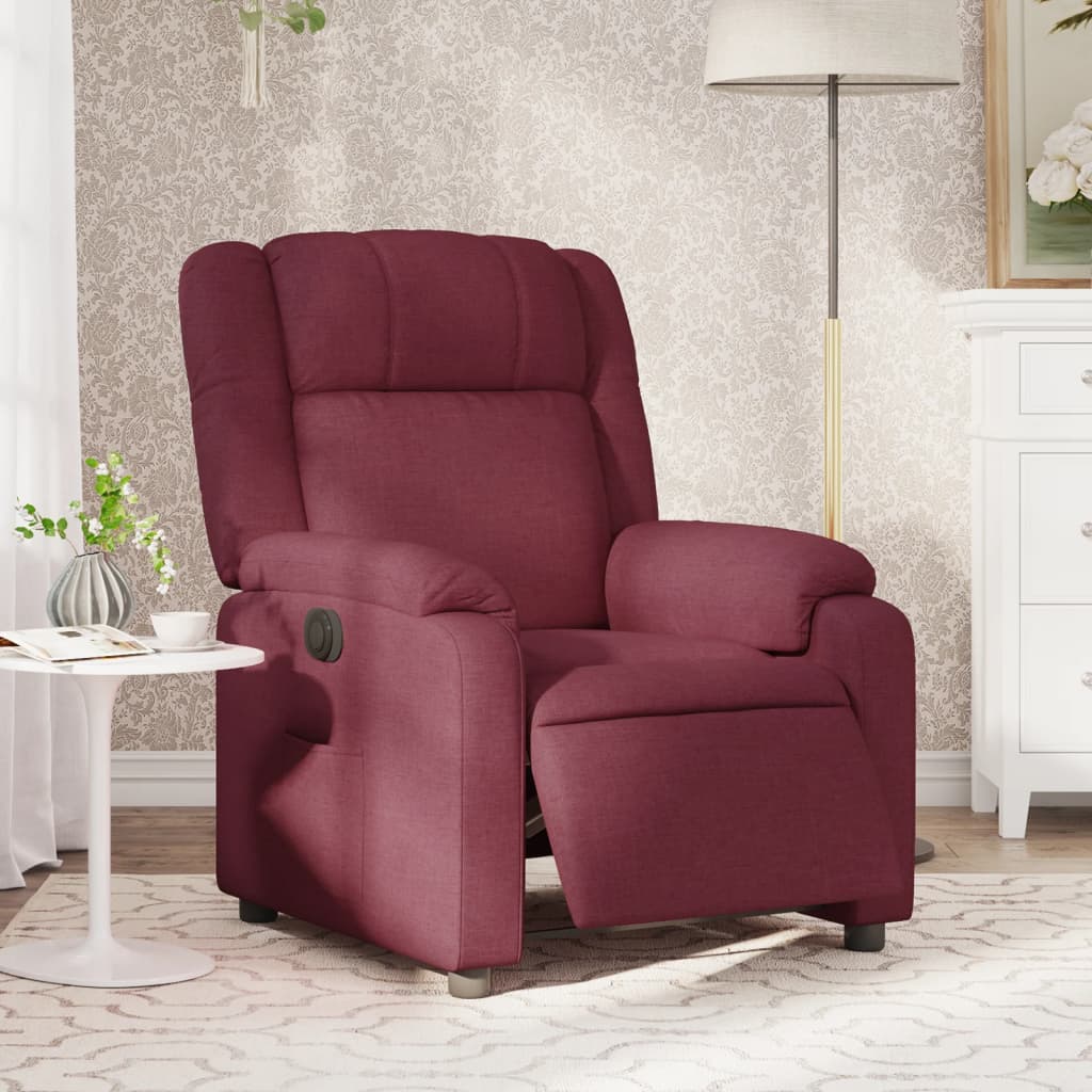 Electric Recliner Chair Burgundy Fabric